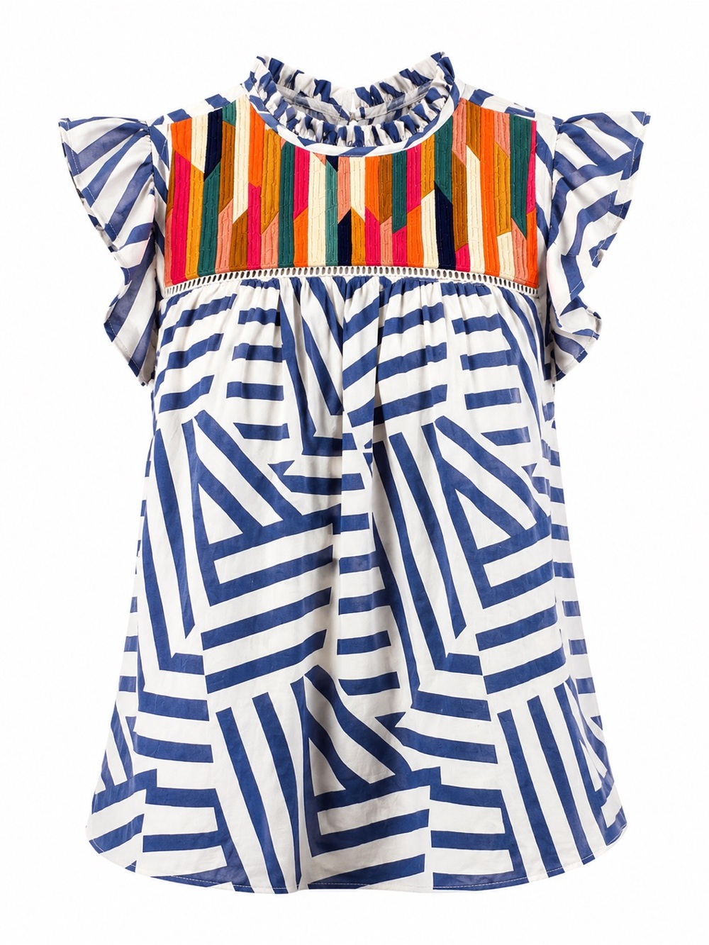 THML Embroidered Geometric Ruffle Sleeve Boho Top Size Small